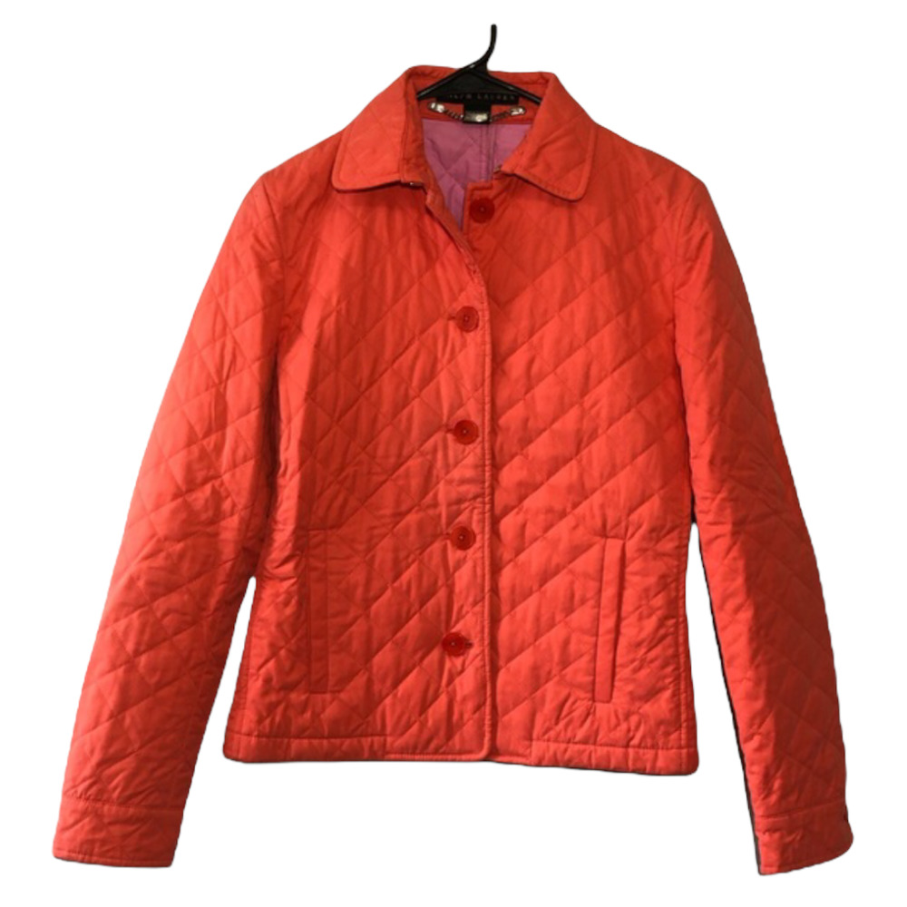 Ralph Lauren Black Label Quilted Jacket Size Small Coral Button Front Winter